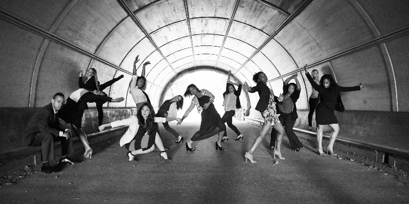 Jamal Jackson Dance Company pose under the bridge in Central Park